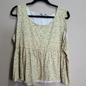 My Style Floral Sleeveless Top - Cream and Green Size 1x